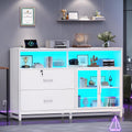 SEDETA 59' File Cabinet, 2 Drawers Filing Cabinets for Home Office fit Legal/Letter/A4 File, File Cabinet with Lock & Power Outlets, Printer Stand with Storage & LED Lights, White