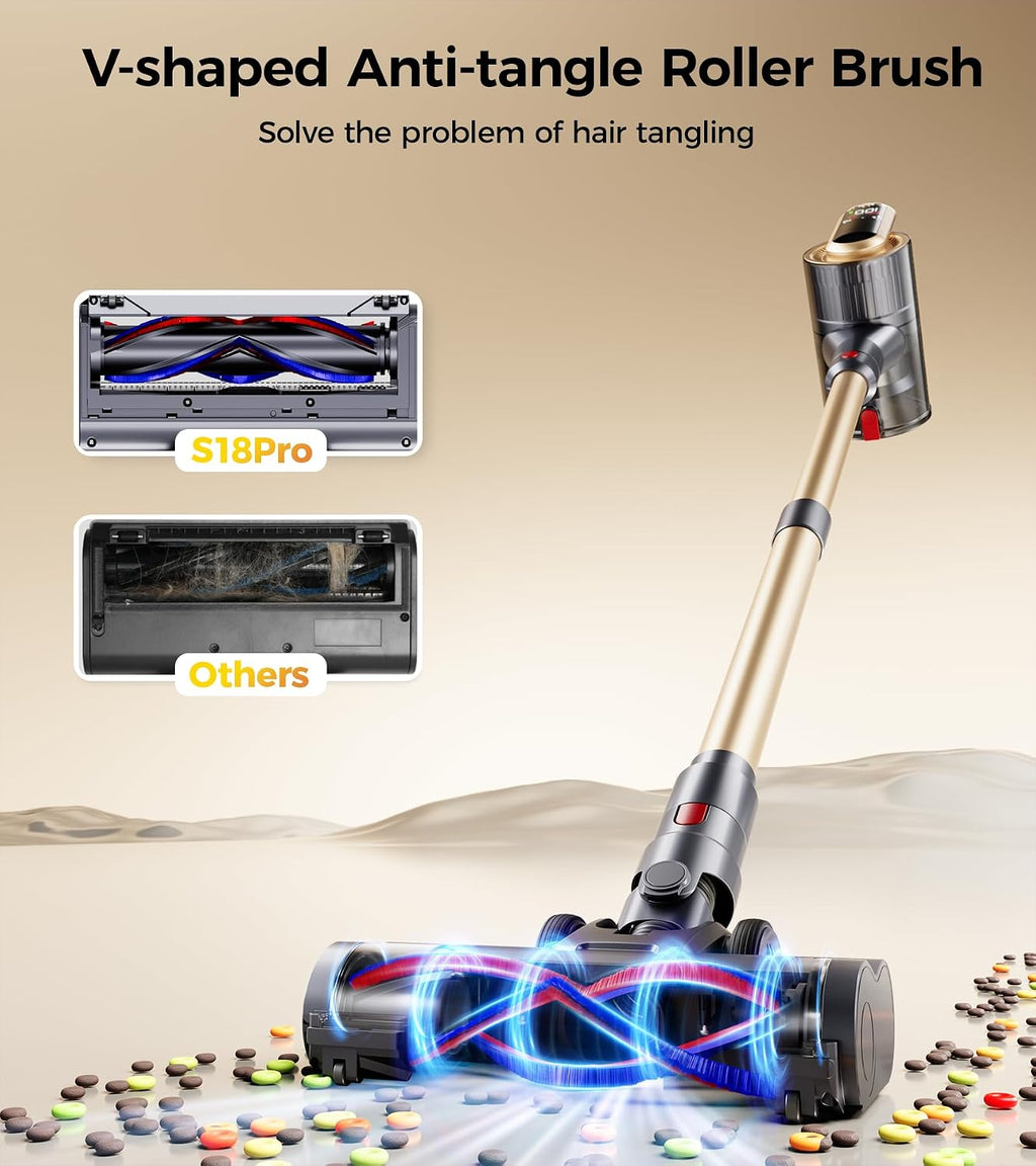 RENDOW Cordless Vacuum Cleaner, 65Mins 550W 45Kpa Stick Vacuum, Self-Standing Vacuum Cleaners for Home with LED Display, Anti-Tangle Rechargeable Vacuum Cordless for Pet Hair/Carpet/Hard Floor