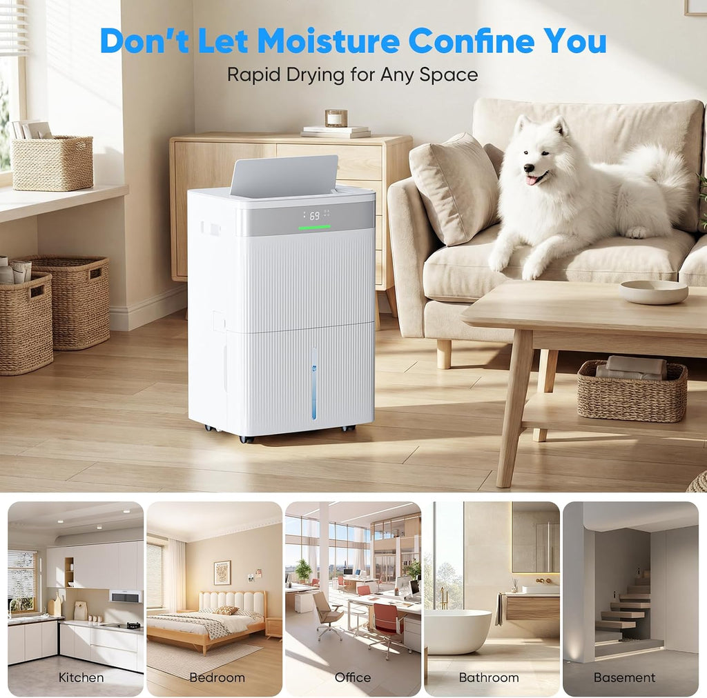HUMLABS 82 Pints Dehumidifier for Home, 5000 Sq. Ft Dehumidifier for Basement with Drain Hose, Front LED Screen and 1.37 Gal Water Tank, Three Modes, Auto Defrost and 24HR Timer