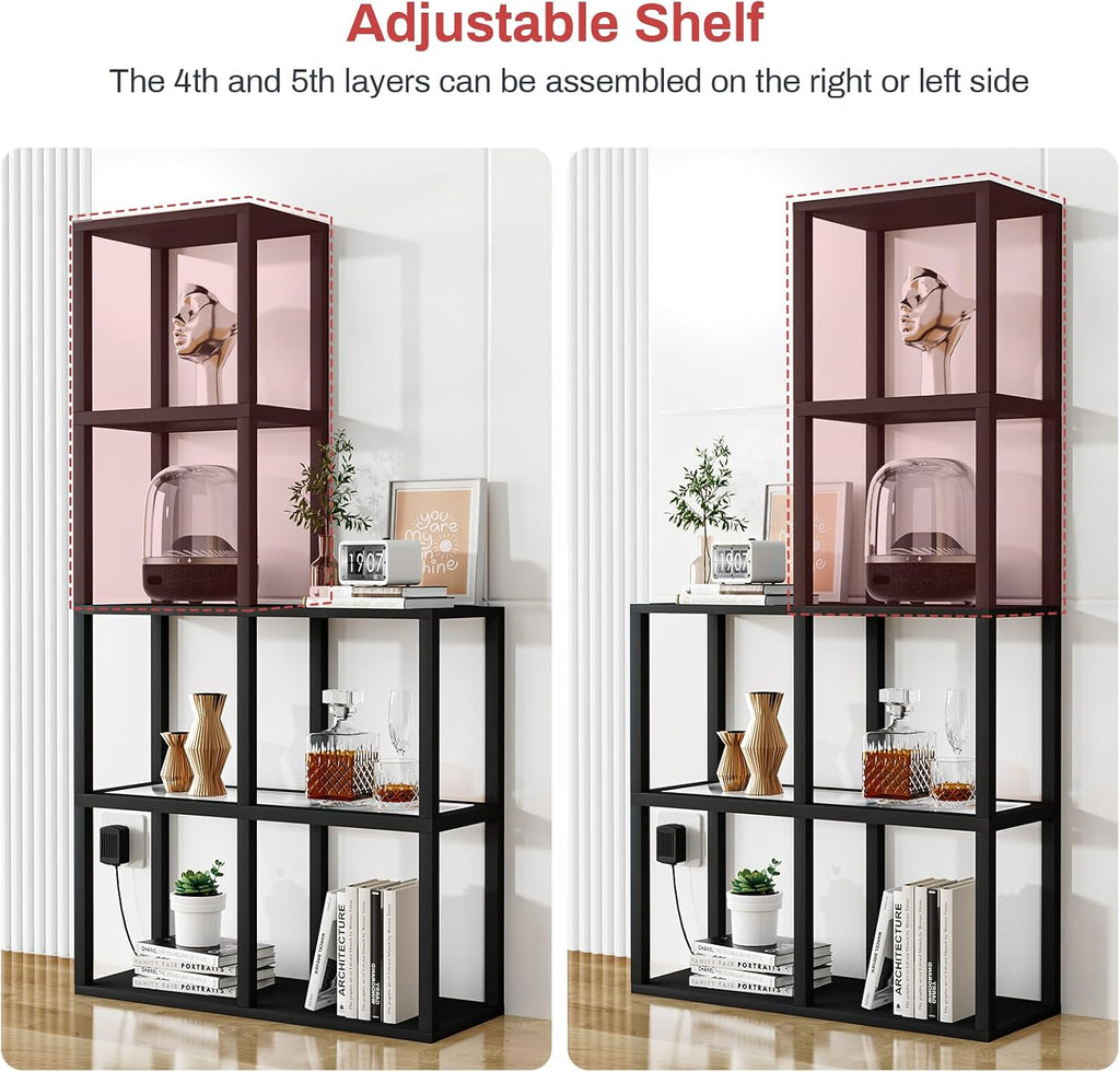 VILICK Display Shelf with LED Light Standing Floor Lamp with Glass Storage Shelves for Collectibles, 5 Tier Tall Corner Shelf Open Curio Cabinet for Living Room, Bedroom, Office, Home Decor
