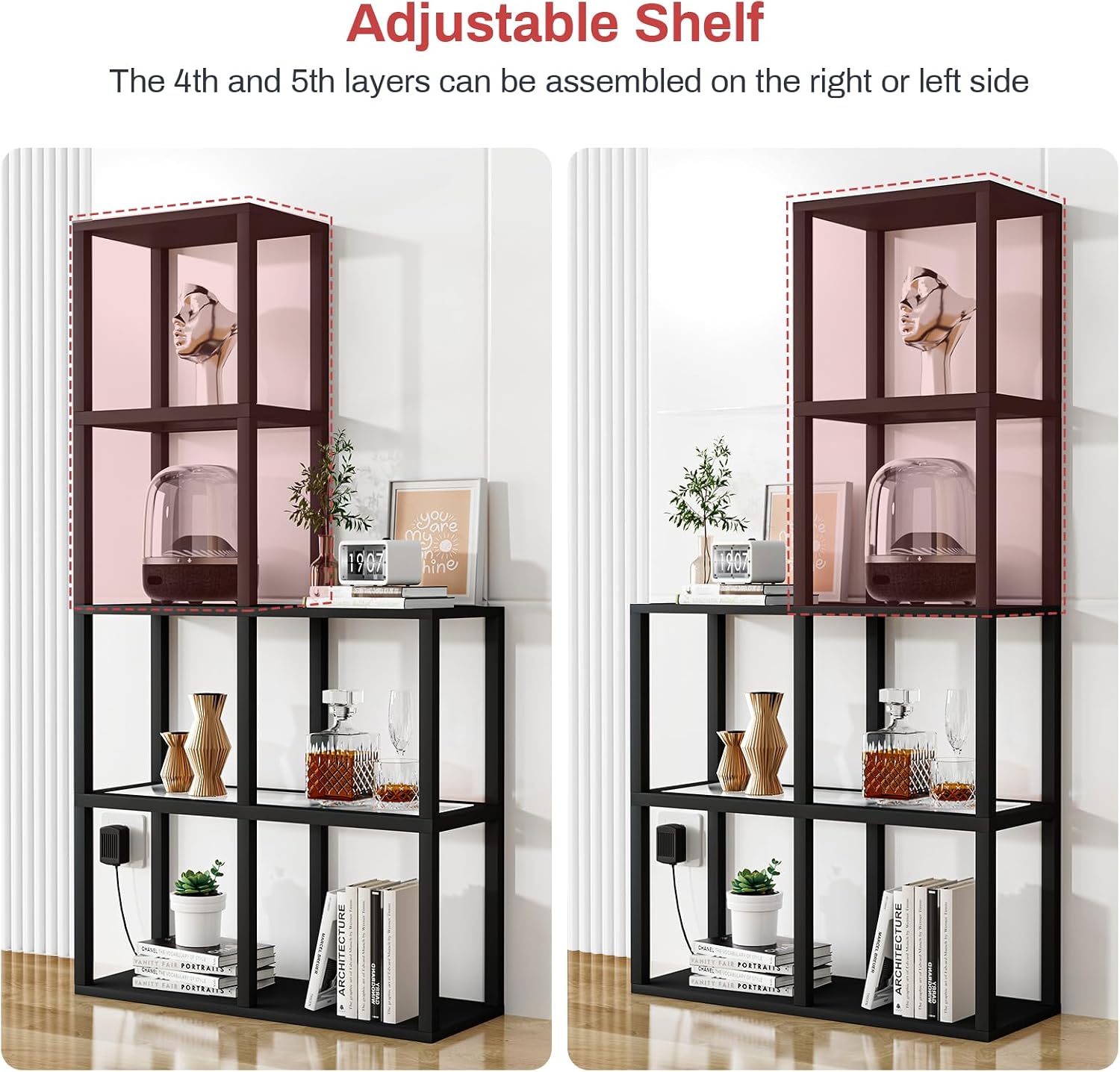 VILICK Display Shelf with LED Light Standing Floor Lamp with Glass Storage Shelves for Collectibles, 5 Tier Tall Corner Shelf Open Curio Cabinet for Living Room, Bedroom, Office, Home Decor