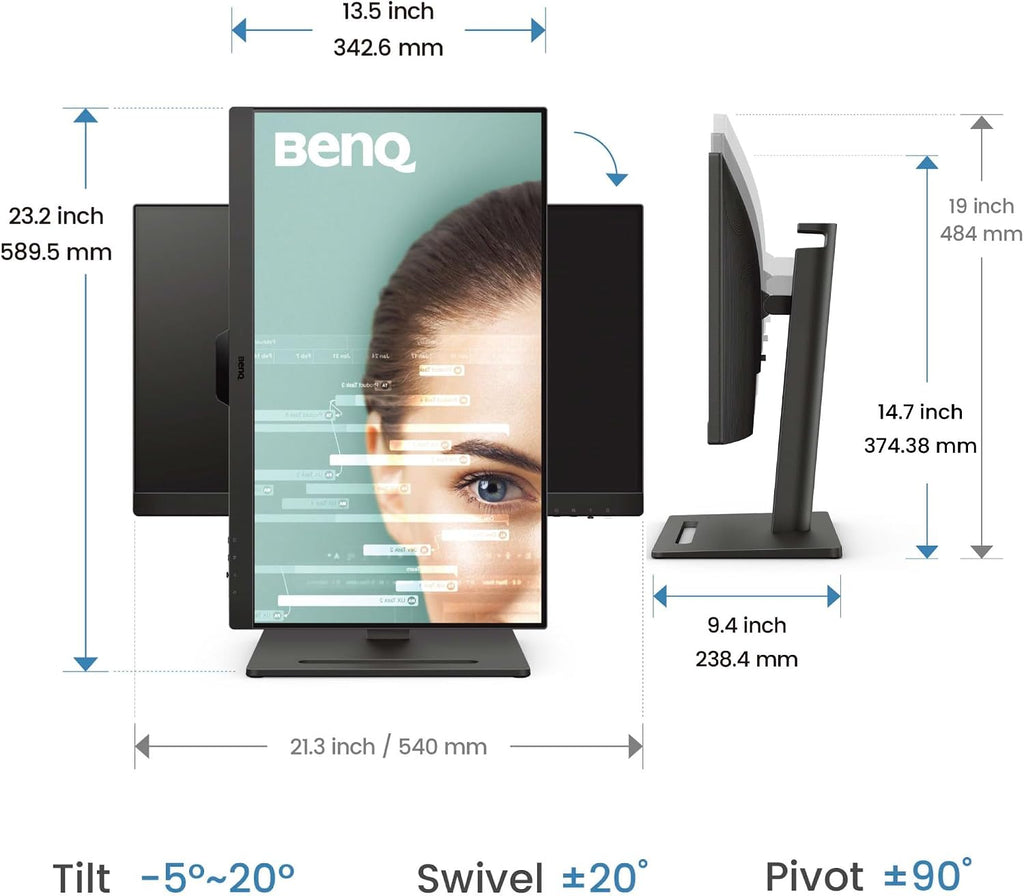 BenQ GW2490T Computer Monitor 24' 100Hz FHD 1920x1080p | IPS | Eye-Care Tech | Low Blue Light | Anti-Glare | Adaptive Brightness | Height and Tilt Adjustable | Built-in Speakers | DisplayPort | HDMI