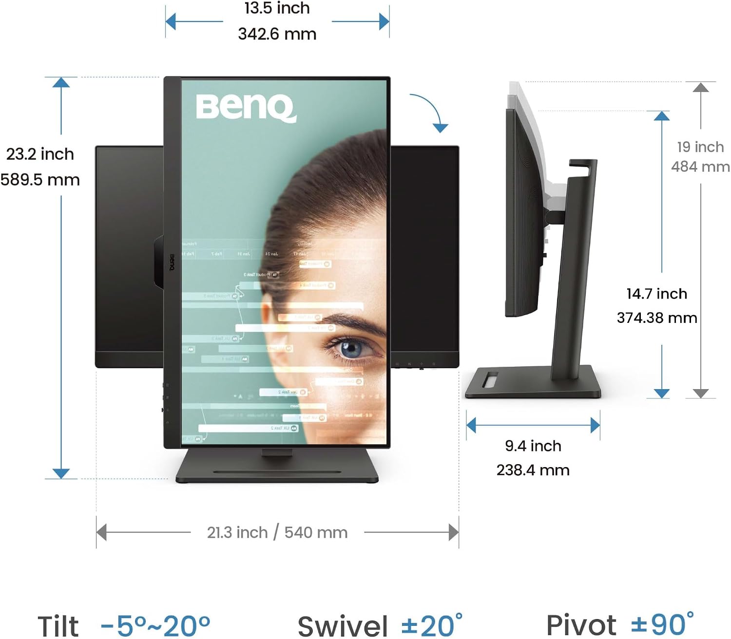 BenQ GW2490T Computer Monitor 24' 100Hz FHD 1920x1080p | IPS | Eye-Care Tech | Low Blue Light | Anti-Glare | Adaptive Brightness | Height and Tilt Adjustable | Built-in Speakers | DisplayPort | HDMI