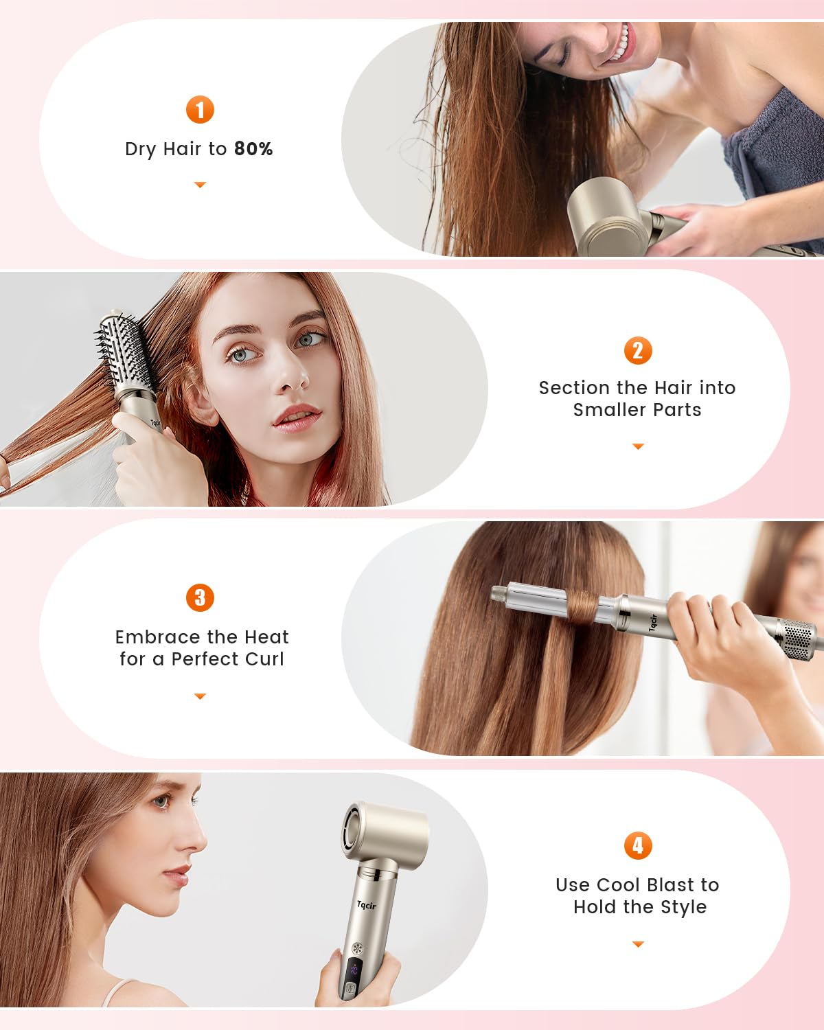 Tqcir 8-in-1 Professional Hot Air Styler&Hair Dryer Brush, Powerful Multi-Styler with Auto-Wrap Curler with Storage Case, Fast Drying Curling Straightening Volumizing Without Heat Damage