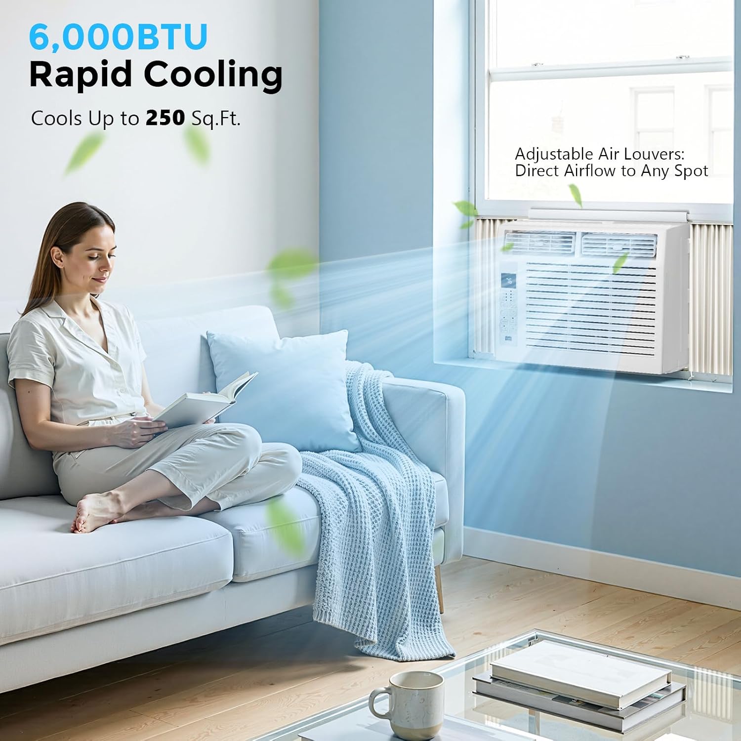 Electactic 6,000 BTU Window Air Conditioner, Window AC Unit with Cooling, Dry Function, 4 Fan Speeds, 24H Timer & Sleep Mode, Cools Up to 250 Sq.ft for Bedroom, Living Room, Office