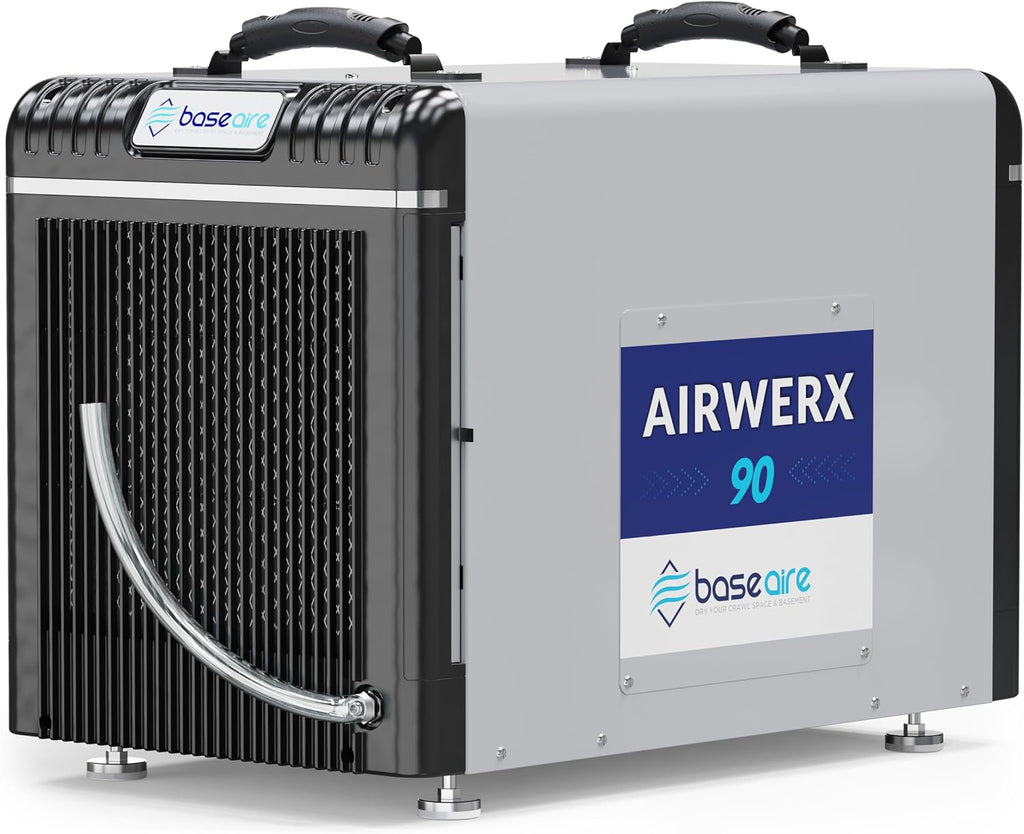 BASEAIRE 198 Pints Energy Star Crawl Space Commercial Dehumidifier, 5 Years Warranty, Large Industrial Water Damage Equipment for Basement, Garage and Job Sites, AirWerx 90
