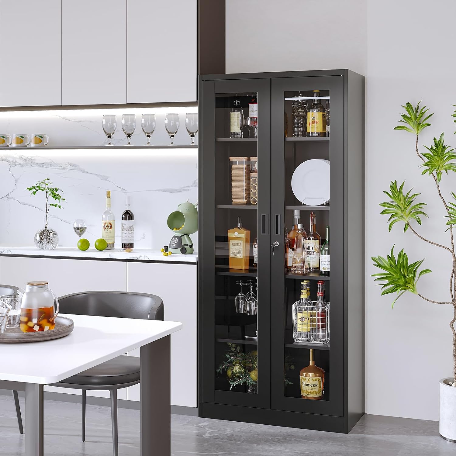 Display Cabinet with Glass Doors, Display Case Cabinet for Collectibles, Curio Display Cabinet with 4 Adjustable Shelves, 71'' Glass Display Cabinet for Home Office (Black), MSC-0818