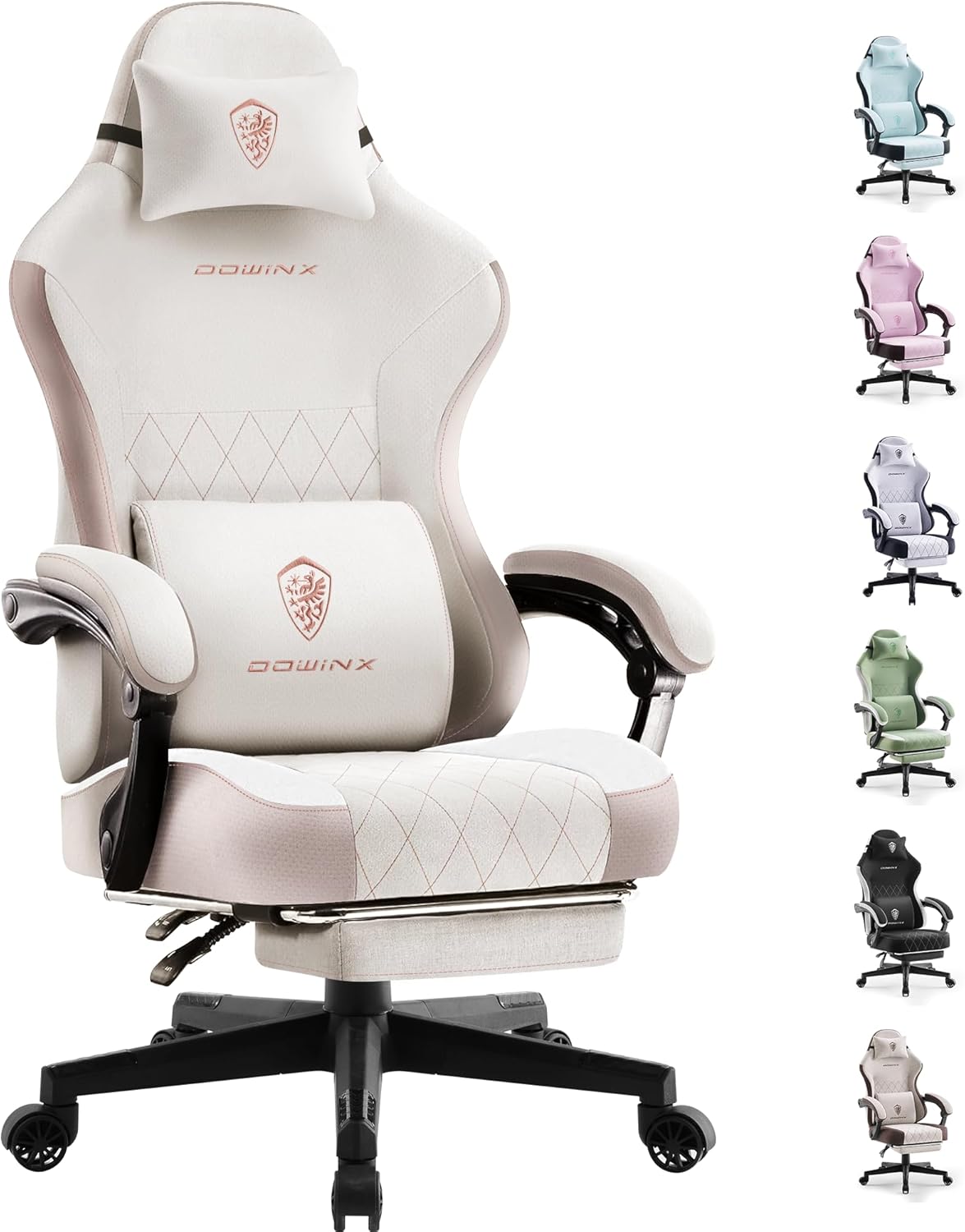 Dowinx Gaming Chair with Pocket Spring Cushion, High Back Ergonomic 360° Swivel Chair for Office Gaming, Massage Lumbar Support with Footrest for Adults, 300LBS Capacity, Beige for Office Gaming