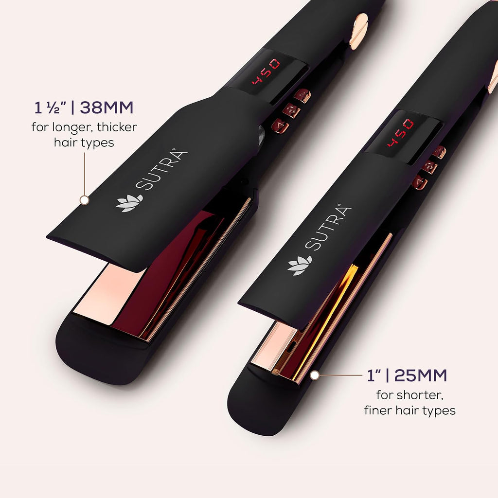 Sutra Professional IR2 Flat Iron - Ionic Infrared Hair Straightener with Adjustable Temperature, Auto Shut-Off & Swivel Cord - Straight Iron for Straightening Hair - Rose Gold Titanium Plate