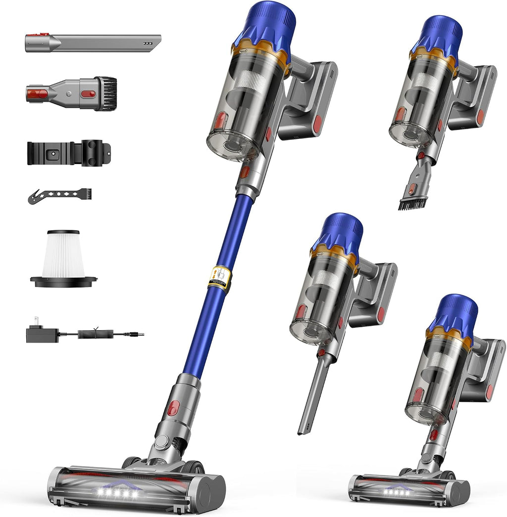 Cordless Vacuum Cleaner for Home - Powerful Stick Vacuum with HEPA Filter, 55-Min Runtime, LED Light, Anti-Tangle Brush, Detachable Battery,Lightweight Vacuum for Pet Hair,Carpets & Hard Floors