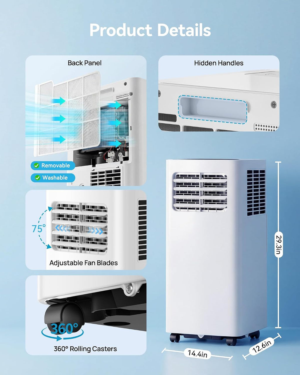 Portable Air Conditioners 14,000 BTU, 3-in-1 Portable Air Conditioner for Rooms Up to 750 sq.ft. with Cool, Fan, Dehumidifier, Sleep, 24H Timer, Portable AC Unit with App/WiFi/Remote for Bedrooms