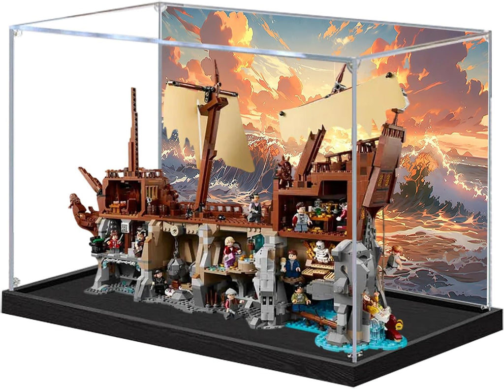 Acrylic Display Case for Lego 21363 The Goonies Pirate Ship Building Set– Dustproof Display Box, Display Box Compatible with Lego 21363-Only Display case (Back Spray Black Base 3)