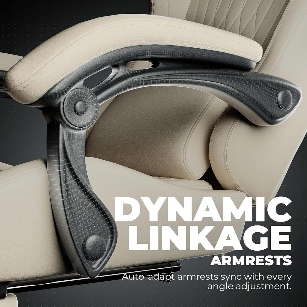 GTPLAYER ACE-PRO Music Gaming Chairs – Built-in Speakers, App Support & Bluetooth Control, Computer Game Chairs with Footrest for Adults, Ergonomic Reclining Silla, Linkage Armrest, Ivory