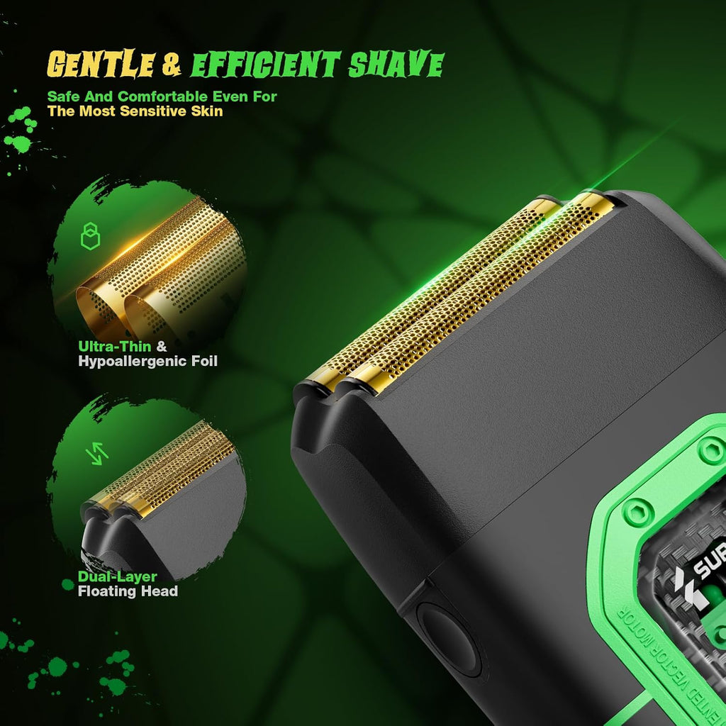 SUPRENT Fangs Professional Foil Shaver, 13000RPM Vector Motor Electric Razor for Head, Beard, & Neck, Portable Close Face Shaver with Type-C Rechargeable