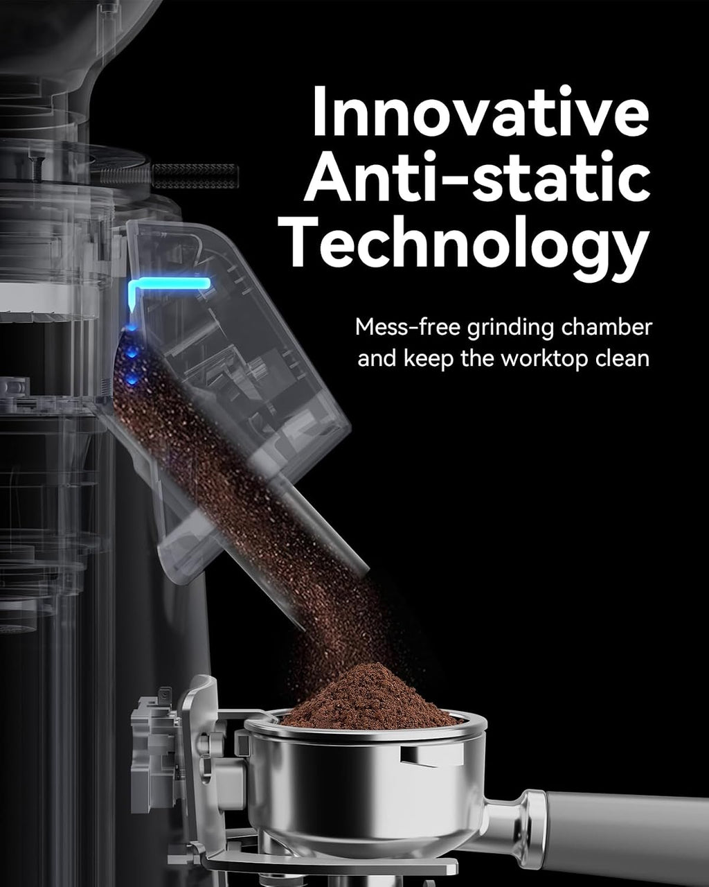 MOKKOM Professional 64mm Plated Flat Burr Coffee Grinder with 100 Grind Settings, All-Metal Stainless Steel Body, Coffee Bean Grinder with Adjustable Electronic Timer, Anti-Static, LED Display