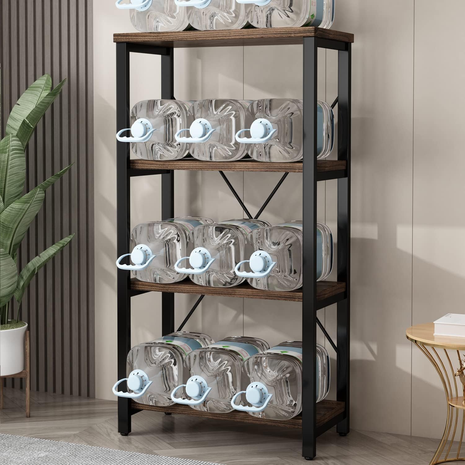 AY-AOYUAN 4 Tier Bookshelf, Solid Wood Bookcase Shelf Storage Organizer, Vintage Storage Rack with Open Shelves Rustic Standing Bookshelves for Living Room,Bedroom Rustic Brown(AY01-4tier)