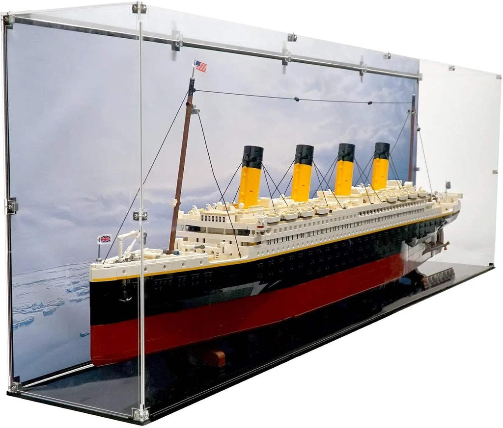 Display Case Compatible with Lego 10294 - Titanic -Acrylic Dustproof Showcase with Pre-Printed Background - Icebound Tranquility (Daytime) - Set Not Included