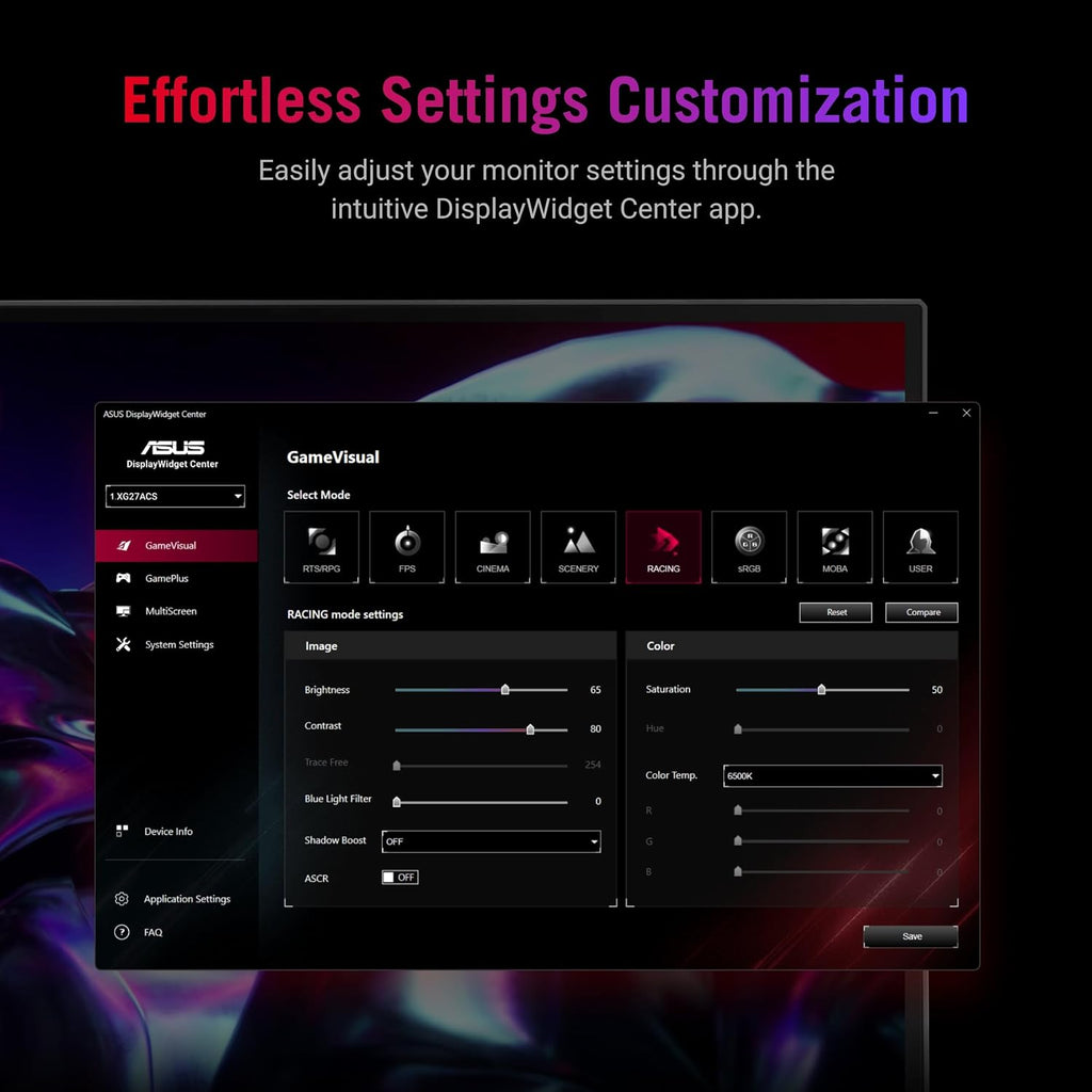 ASUS ROG Strix 27' QHD (2560x1440) HDR400 USB-C Gaming Monitor (XG27ACS), 180Hz,1ms, Fast IPS, 133% sRGB, Extreme Low Motion Blur Sync, G-Sync Compatible, DisplayWidget, Tripod Socket, 3 Year Warranty