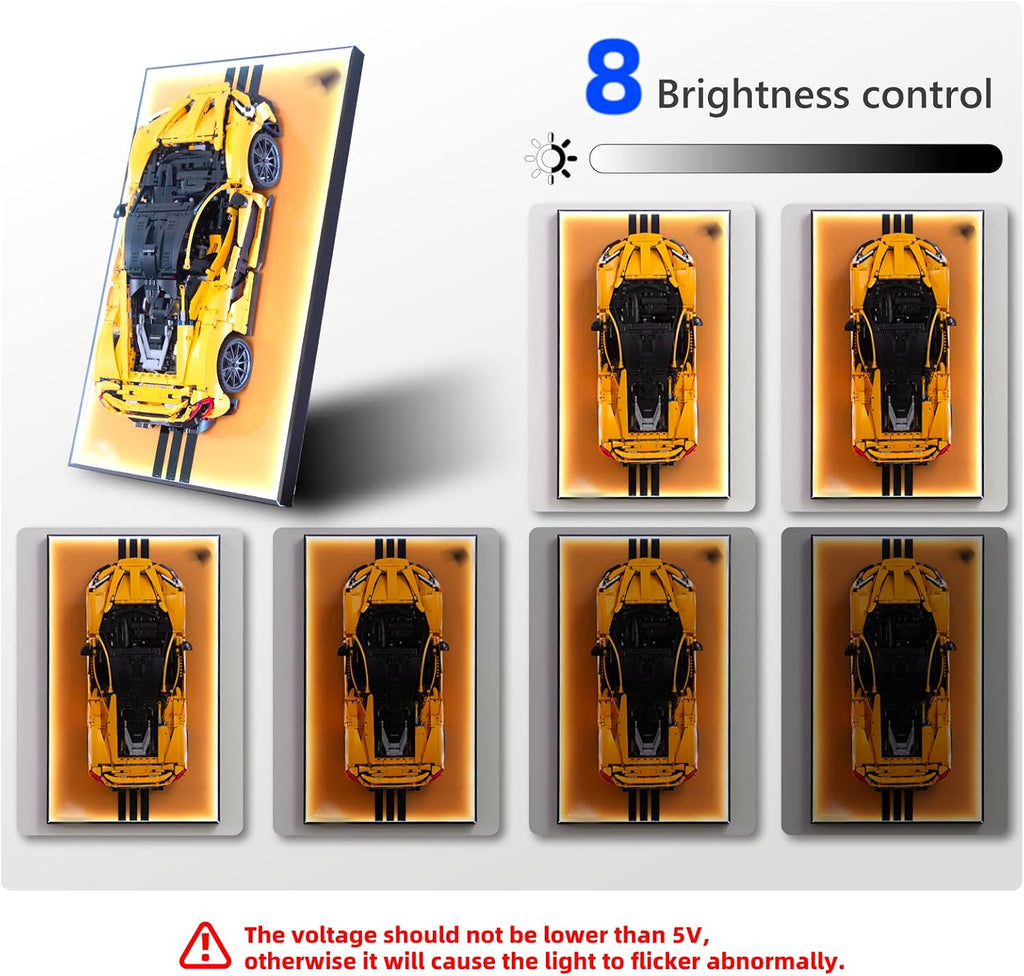 Display Wallboard with RGB LED Lights Compatible with Lego Technic McLaren P1 Model Car Racing Hypercar Model Kit 42172 - Adult Collectibles Car Wall Mount for Home or Office Décor (No Car)