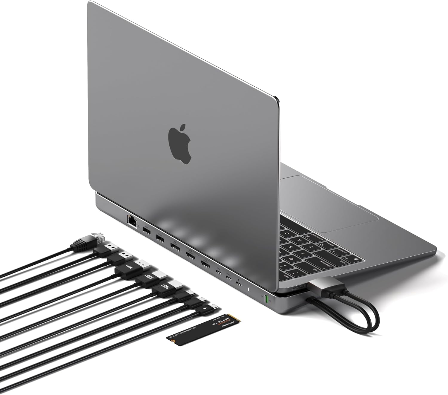 Satechi Dual USB C Docking Station and Stand with Dual 4K HDMI, Display Port, 75W USB-C PD Charging, 2 USBC Data, 2 USB-A, Ethernet, SATA and NVMe SSD Enclosure, for MacBook and Windows