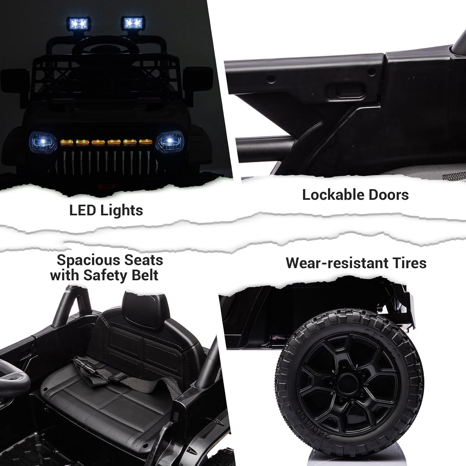 12V Ride On Car for Kids Electric Vehicle Toddlers Battery Powered Truck Car Toy with Remote Control, 4-Wheel Suspension, Battery Display, LED Lights, Music, for Boys Girls, Black