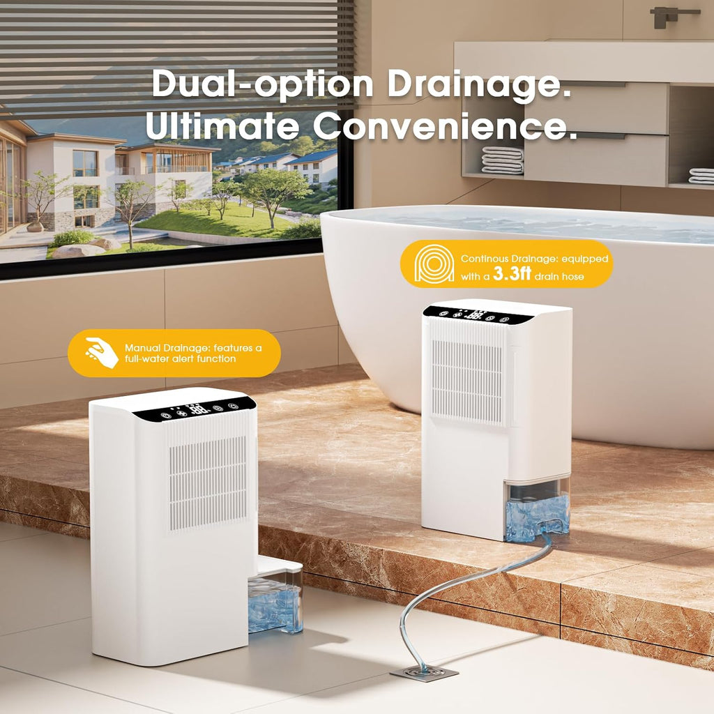 Dehumidifiers for Home, 2000 Sq.Ft Small Dehumidifier with 3.3ft Drain Hose, 2.5L Tank, Timer Sleep Mode, Portable Dehumidifier for Basement, Bedroom, Bathroom (Beige)