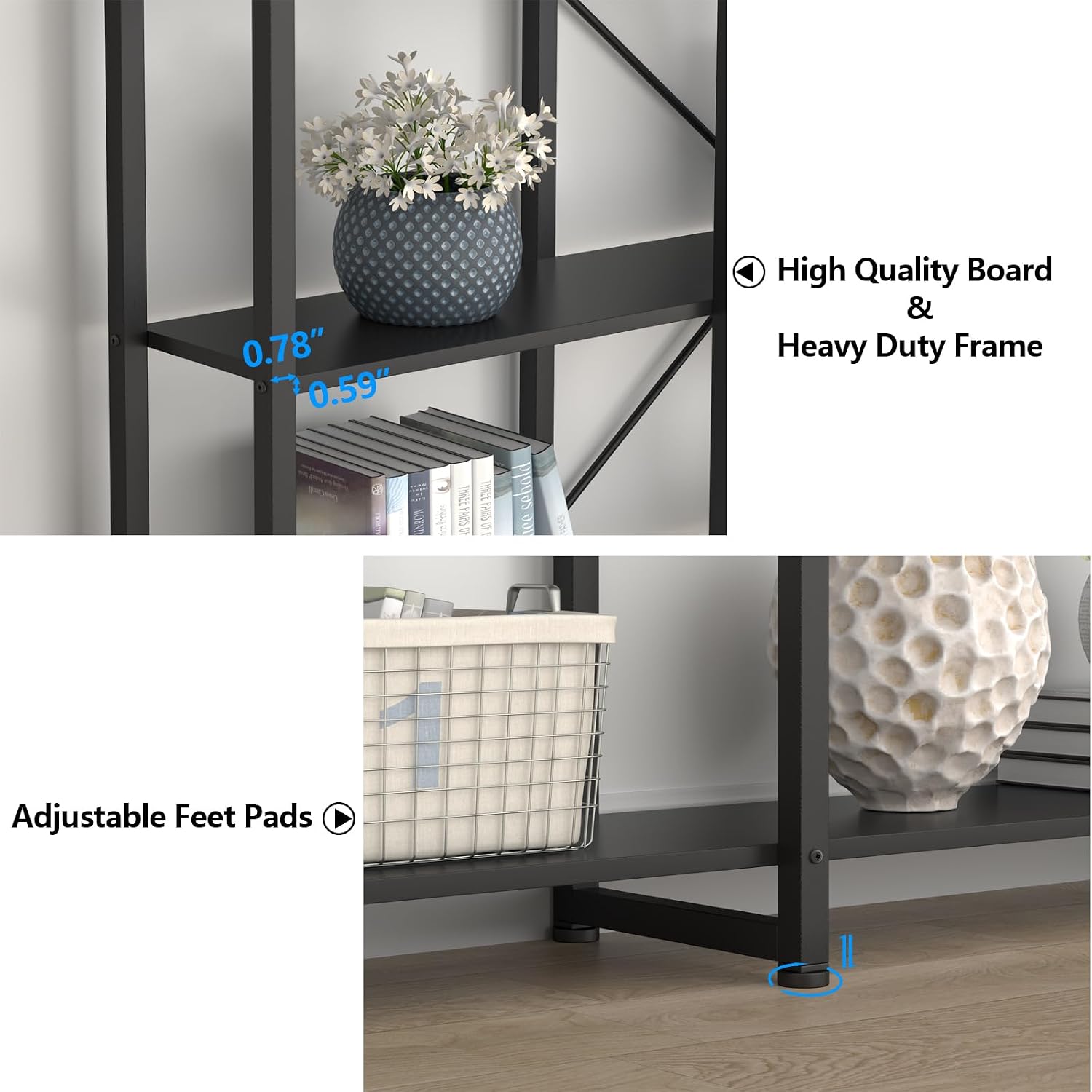 Auromie Triple Wide 5-Tier Bookshelf, 70.87' L x 79.13' H Extra Large Bookcase, Tall Open Etagere Display Shelf with Metal Frame, Freestanding Modern Storage Shelves for Home Office (Black)