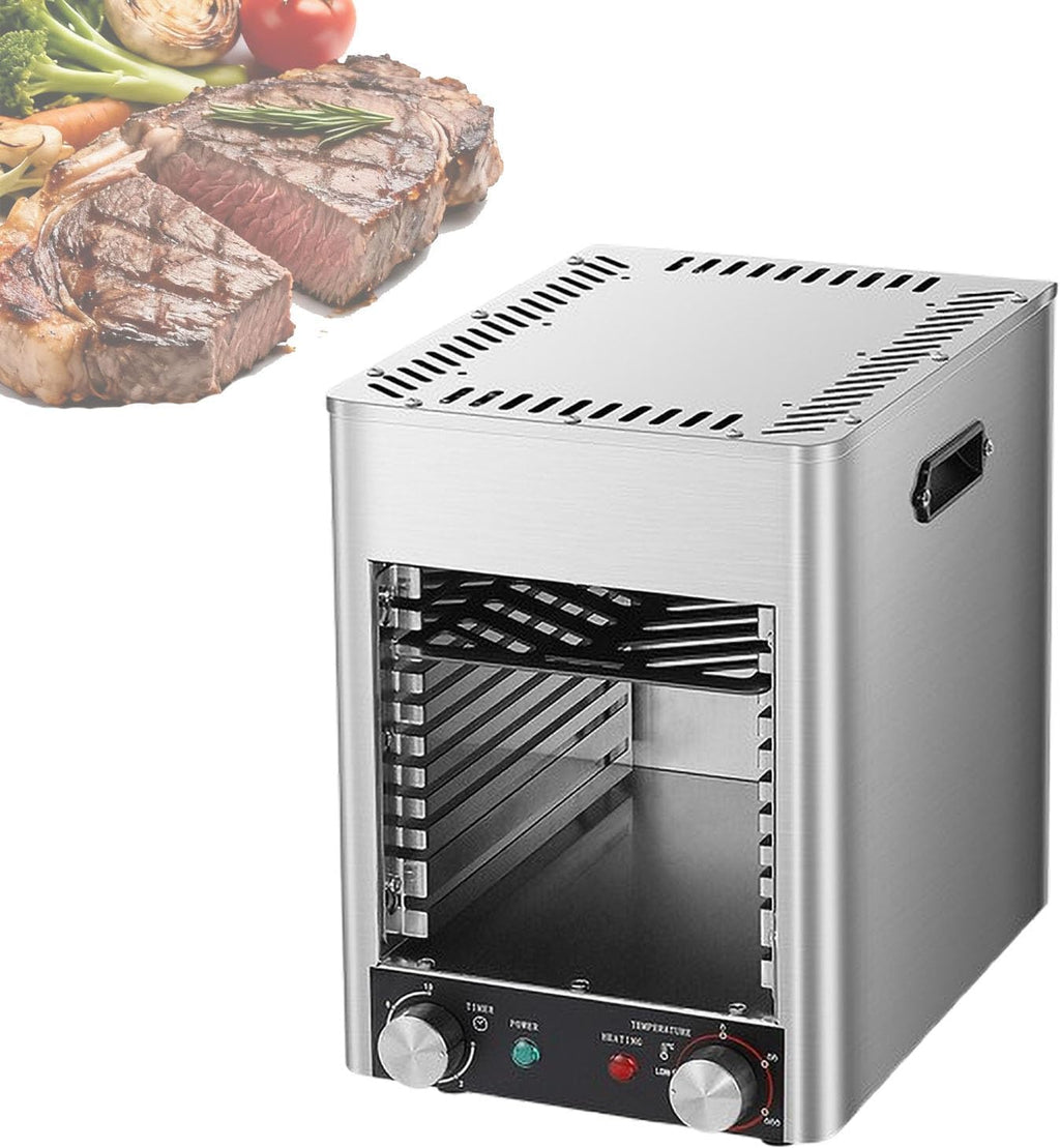 Commercial Steak Broiler, 1700W Electric Indoor Grill With 10-Tier,Electric Steak Grill With Stainless Steel, Max 800℃, 0-10min Timer, Stainless Steel Smokeless Oven For Restaurants