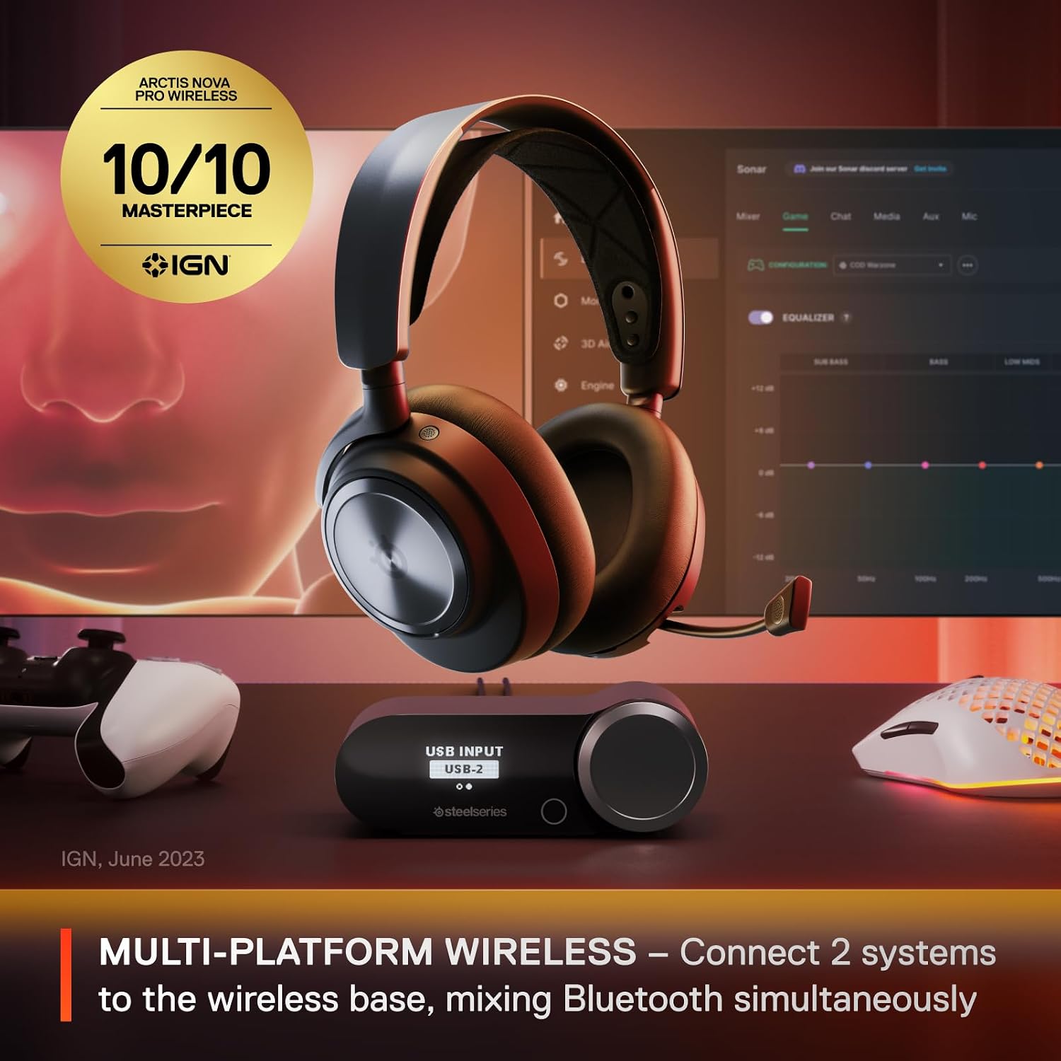 SteelSeries Arctis Nova Pro Wireless Multi-System Gaming Headset - Premium Hi-Fi Drivers - Active Noise Cancellation - Infinity Power System - ClearCast Gen 2 Mic - PC, PS5, PS4, Switch, Mobile