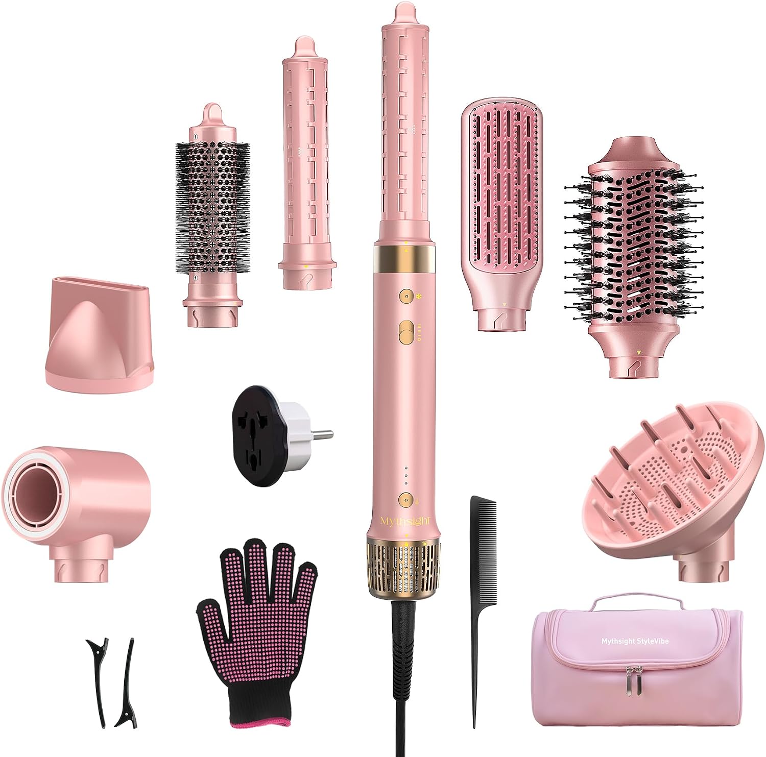 StyleVibe 8-in-1 Air Styler, Dual Voltage Hair Dryer & Blow Dryer Brush with Travel Case - Auto Wrap Curls (L/R), Fast Drying, Thermal Brush for Blowouts & Frizz-Free Volume, No Heat Damage