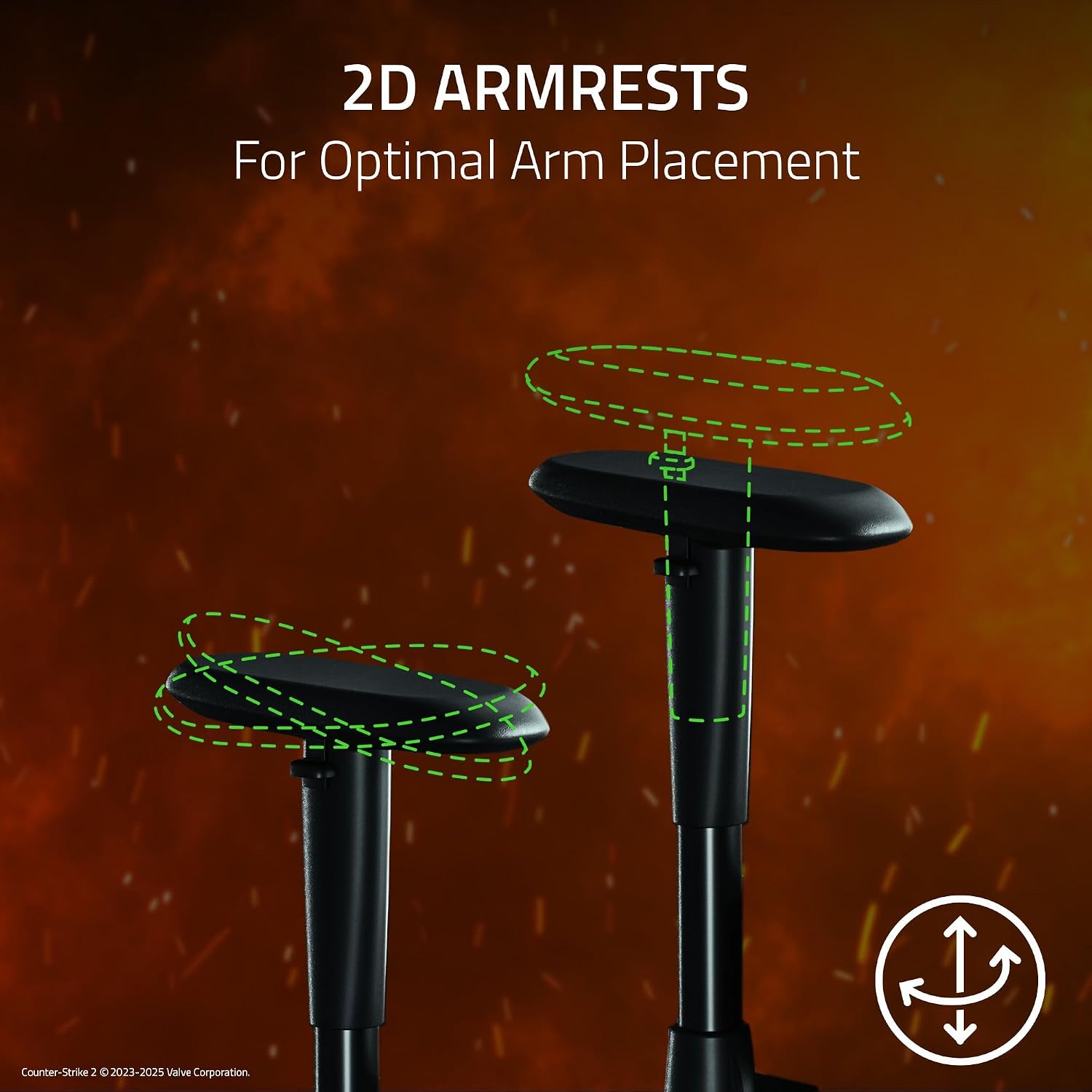 Razer Iskur V2 X Ergonomic Gaming Chair: Built-in Lumbar Support - Widened Seat - High Density Foam Cushions - Adjustable 152 Degree Recline - 2D Armrests - Plush Fabric - Counter Strike 2 Edition