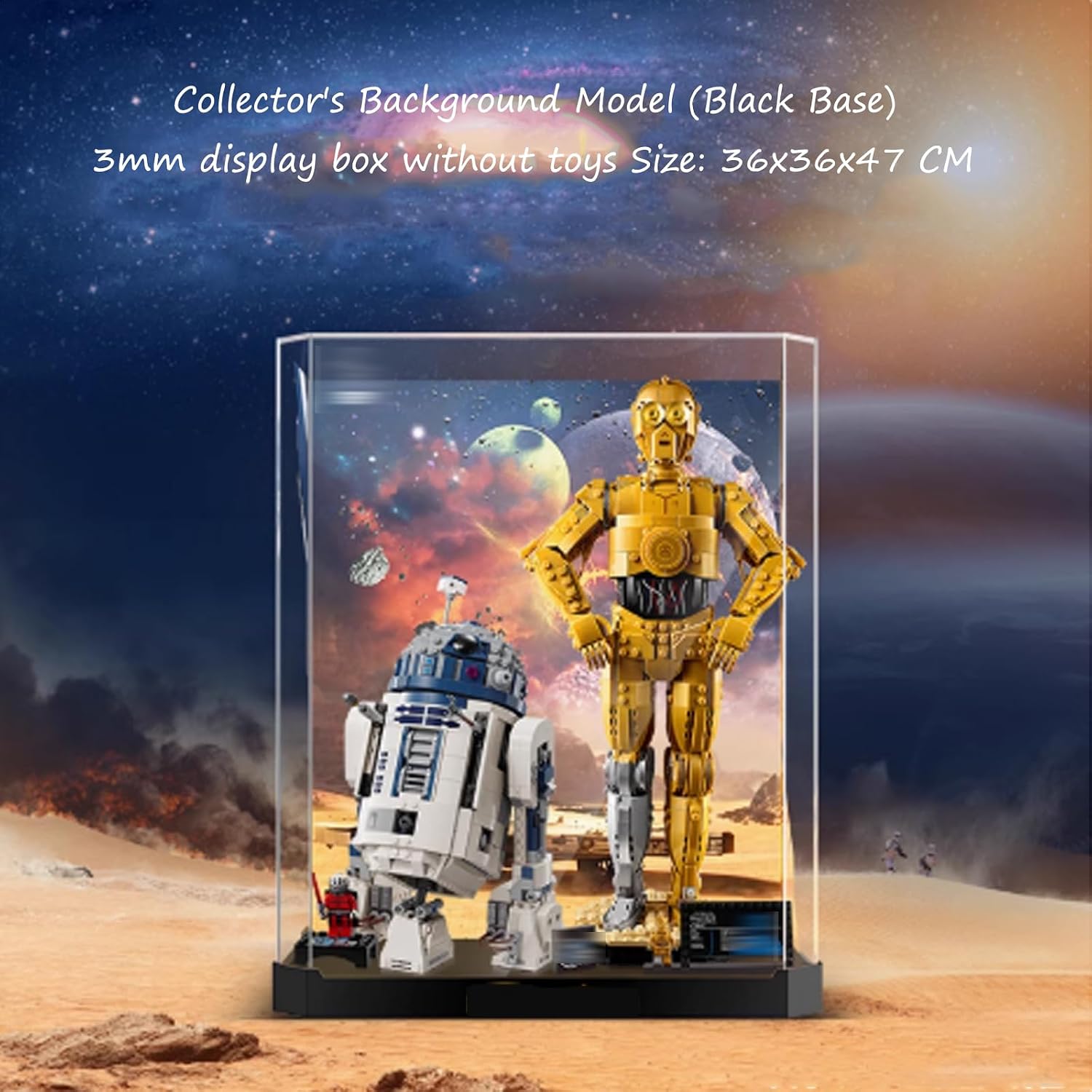 Acrylic Display case for Lego 75398+75379 c-3po/r2-D2 Robot Combination,Sturdy Storage Display Box 14.1 x 14.1 x 18.5 inches (excluding Models) (Option 4)