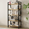 WH-AOERPUMY Real Solid Wood Bookshelf Shelves Rustic Vintage Industrial Etagere Bookshelf, Metal & Timber Free Vintage Bookcase, (Genuine Timber) (5-Tiers-Natural Finish)