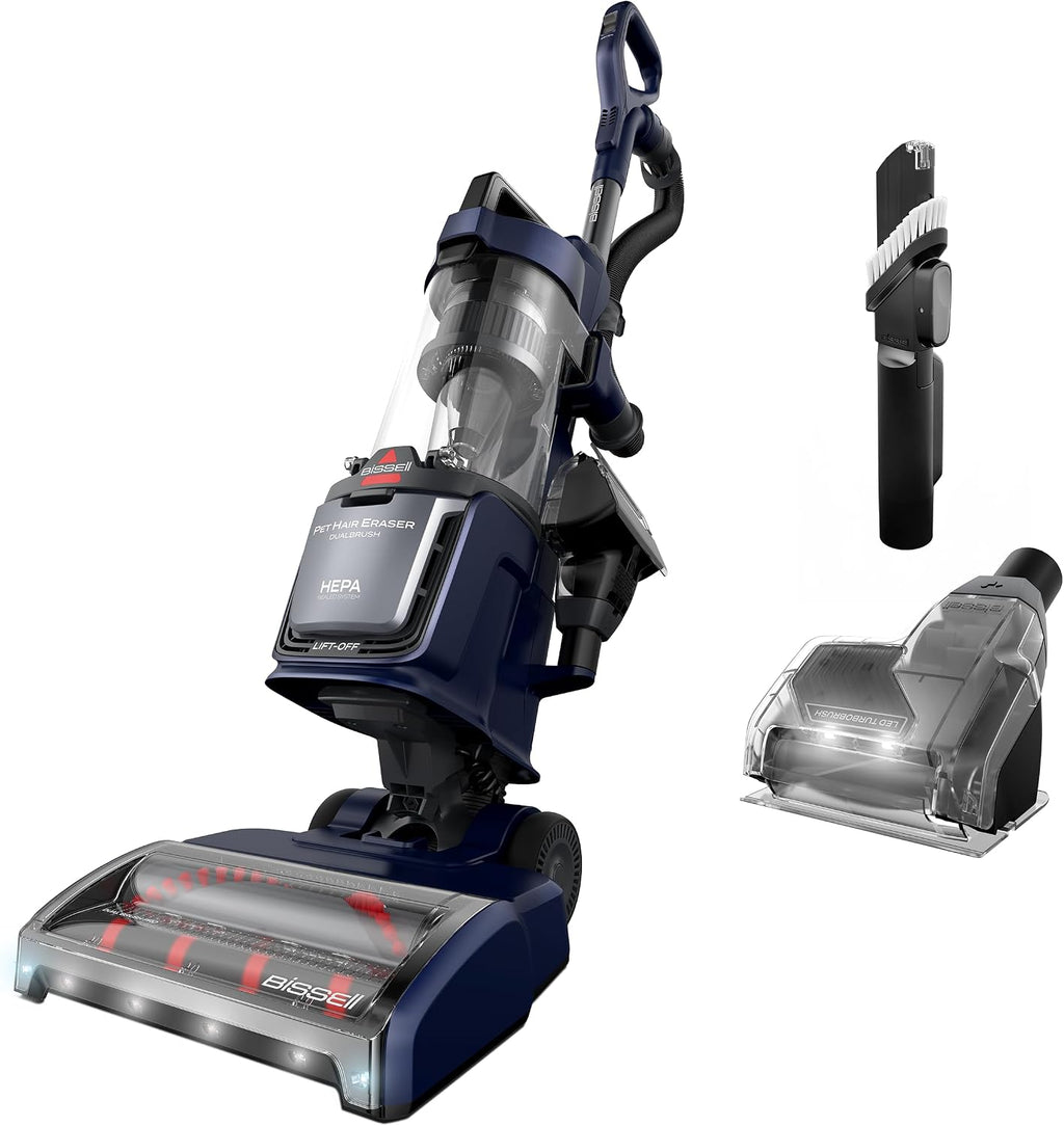 Bissell Pet Hair Eraser DualBrush Upright Vacuum with Two Brush Rolls, DualBrush Self-Cleaning Technology, HEPA Sealed Allergen System, Bright FurFinder Headlights, Lift-Off Pod, 42943
