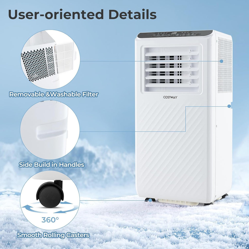 COSTWAY Portable Air Conditioner, 10000 BTU AC Unit with Remote Control, Digital Display, Installation Kit, Casters, 24H Timer, Air Cooler Dehumidifier Fan for Bedrooms Up to 350 Sq.Ft (10000 BTU)