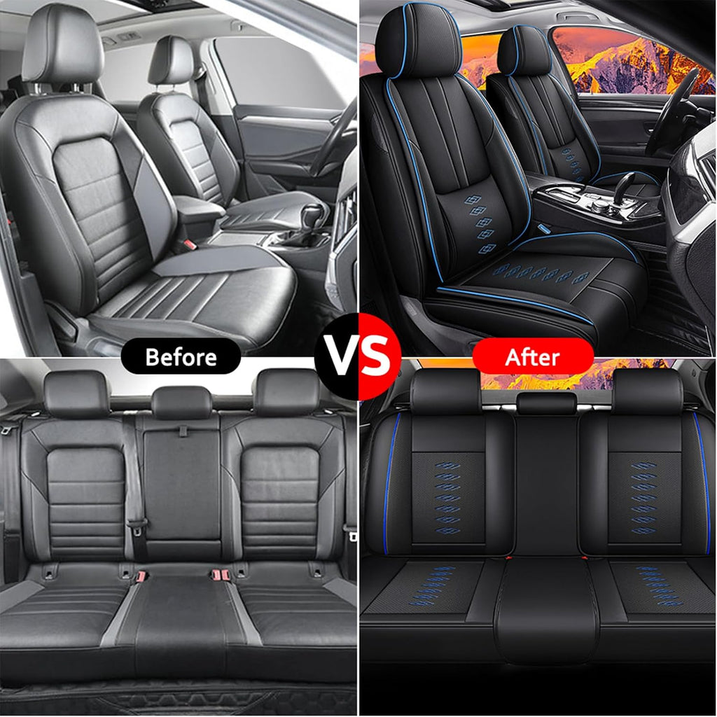 Leather Seat Covers for Lexus LS 460 2007-2017,Premium Car Seat Covers Full Set,Waterproof Car Seat Protectors with Airbag,Comfort Interior Cover Seats for Cars(Black+Blue)