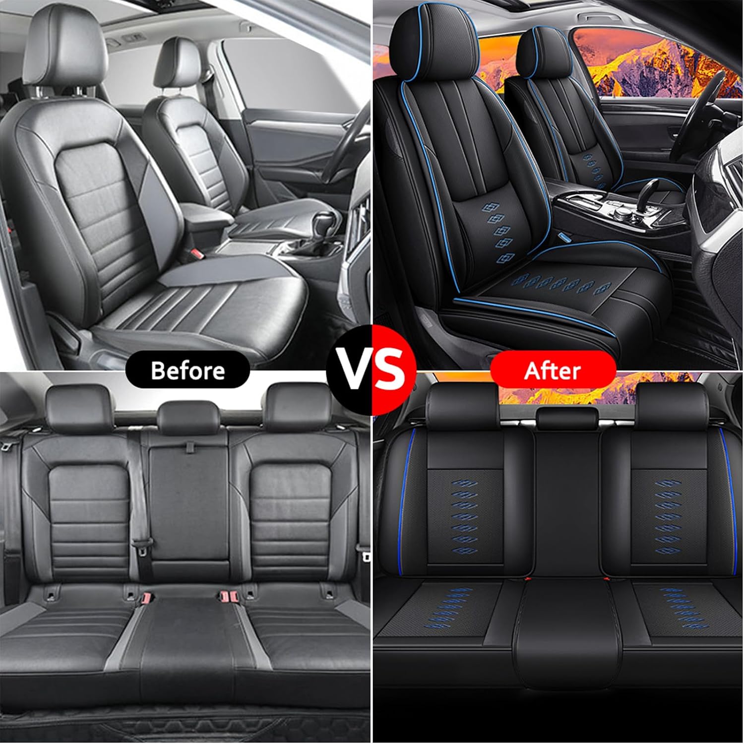 Leather Seat Covers for Lexus LS 460 2007-2017,Premium Car Seat Covers Full Set,Waterproof Car Seat Protectors with Airbag,Comfort Interior Cover Seats for Cars(Black+Blue)