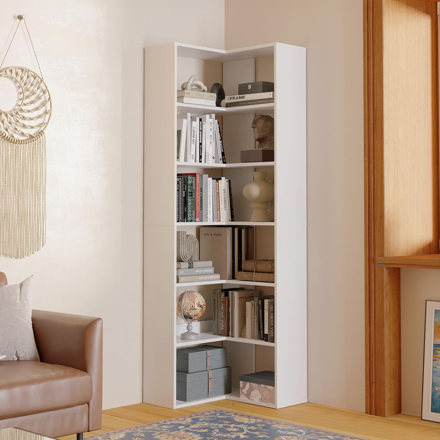 MXV 71.5' Tall L-Shaped Corner Bookshelf, 6-Tier 23.6' Wide Wooden Bookcase with Storage Organizer, Display Shelf for Home, Office, Living Room (23.6')