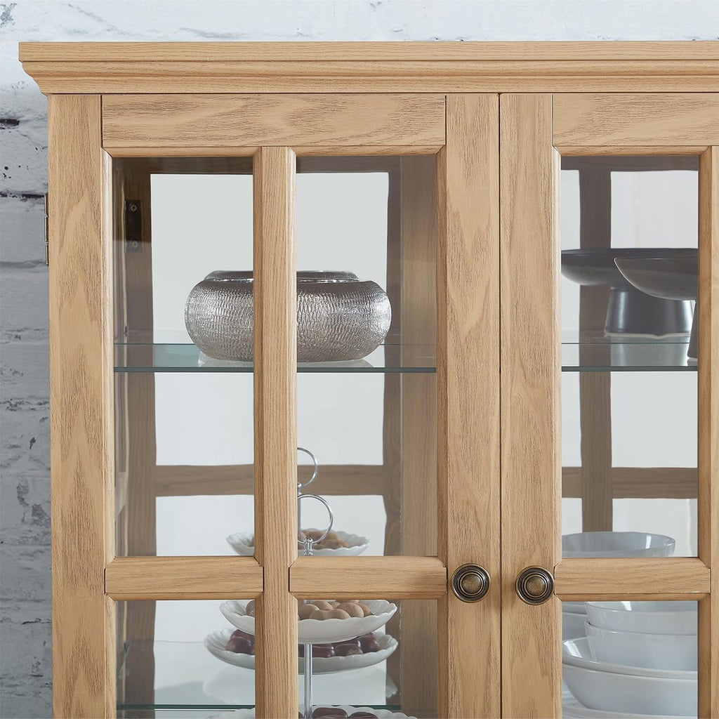 Lighted Glass Curio Cabinet with Lights & Adjustable Shelves,Curio Display Cabinet with Wood Frame & Glass Door,Corner Antique Display Case for Kitchen,Living Room,Office
