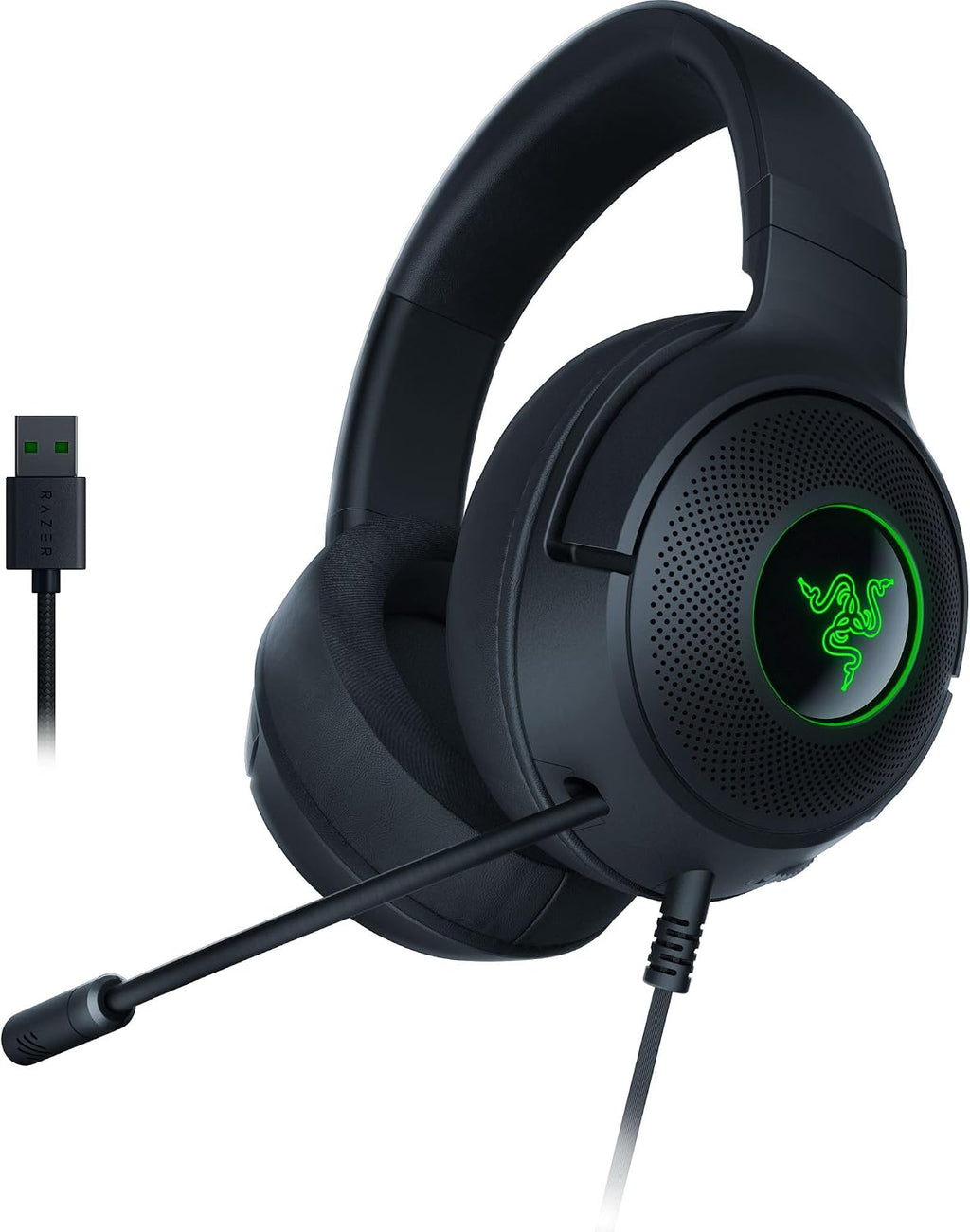 Razer Kraken V3 X Wired USB Gaming Headset: Lightweight Build - Triforce 40mm Drivers - HyperClear Cardioid Mic - 7.1 Surround Sound - Chroma RGB Lighting - Black,(Pack of 8)