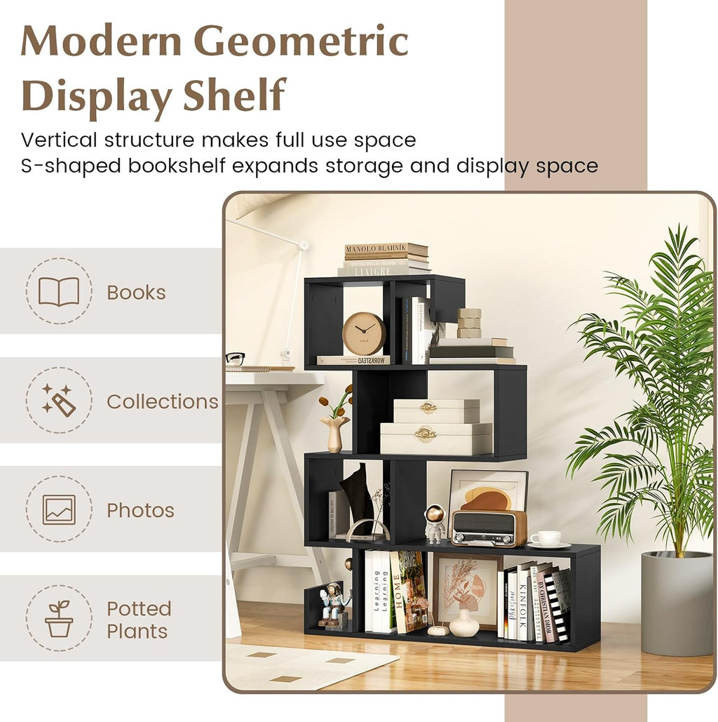 Giantex 5-Tier S-Shaped Bookshelf of 2, Geometric Bookcase w/Open Cubes, Modern Decorative Display Shelf w/Anti-Toppling Kits, Freestanding Storage Rack for Living Room, Study, Home, Office