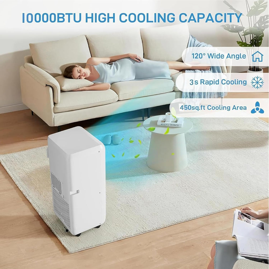 GarveeTech 10000 BTUs ASHRAE Portable Air Conditioner W/Remote Control, Portable AC Unit W/Cooling, Fan, Dehumidifier 3 in-1 Silent Room Ac, 24-Hour Programmable Timer, Cools Up To 450 Sq. Ft.