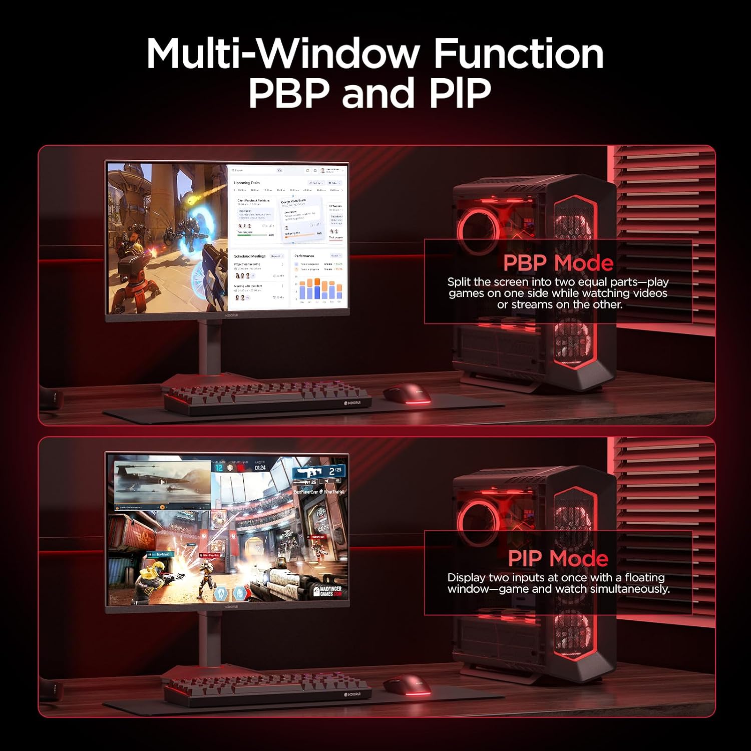 KOORUI 27' 4K Gaming Monitor - Dual Mode UHD 160Hz or FHD 320Hz, Fast IPS 1ms, FreeSync Premium & G-SYNC Compatible, HDMI 2.1/DP 1.4, HDR400, Height/Pivot/Tilt Adjustable, PC & Console Ready, G2741L