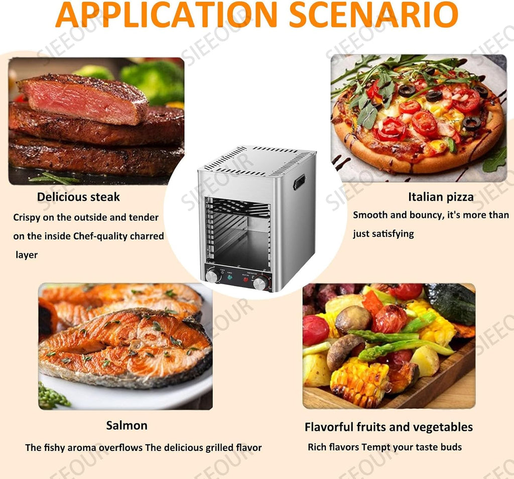 Commercial Steak Broiler, 1700W Electric Indoor Grill With 10-Tier,Electric Steak Grill With Stainless Steel, Max 800℃, 0-10min Timer, Stainless Steel Smokeless Oven For Restaurants