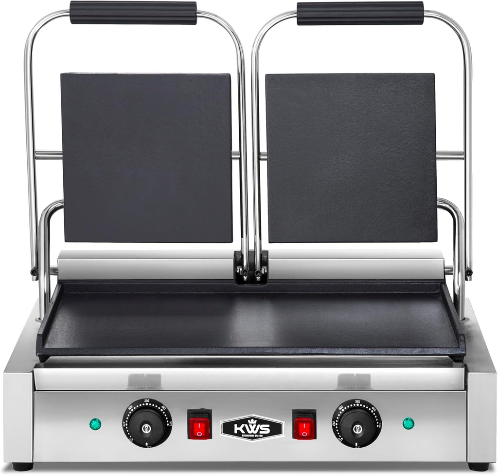 KWS FM-23 3400W Electric Panini Press Maker with Smooth Top & Bottom Plates Sandwich Toasting Grill – 19″ X 9″ Cooking Surface