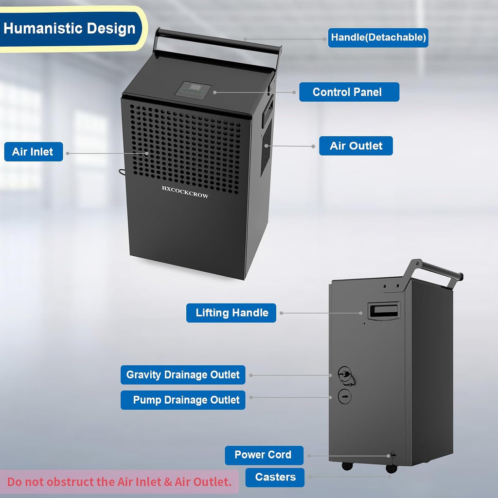 150 Pints Commercial Dehumidifier for Basement with Pump and Drain Hose, Up to 6,500 Sq.Ft for Garage, Large Space, Warehouse, Powerful Humidity Removal, Auto Defrost