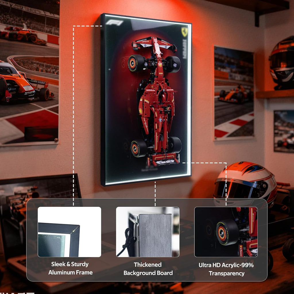 Display Wallboard for Lego Technic Ferrari SF-24 F1 Model Car 42207,Display Board with LED Lights,Adult Collectibles Wall Mount,Gift Idea, Home Decor(No Car Included)