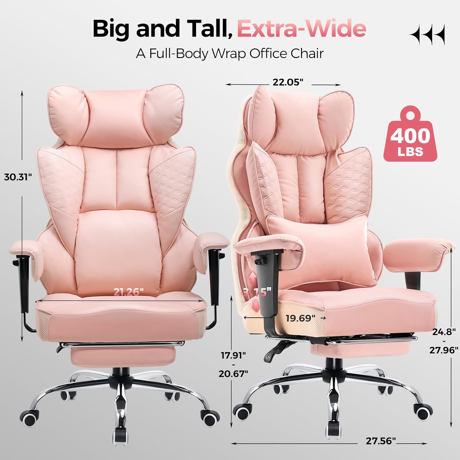 COMHOMA Desk Office Chair Big and Tall Office Chairs Ergonomic Gaming Chairs with Wide Seat Leather High Back Chair with Foot Rest Adjustable Armrests Pocket Spring Lumbar Support