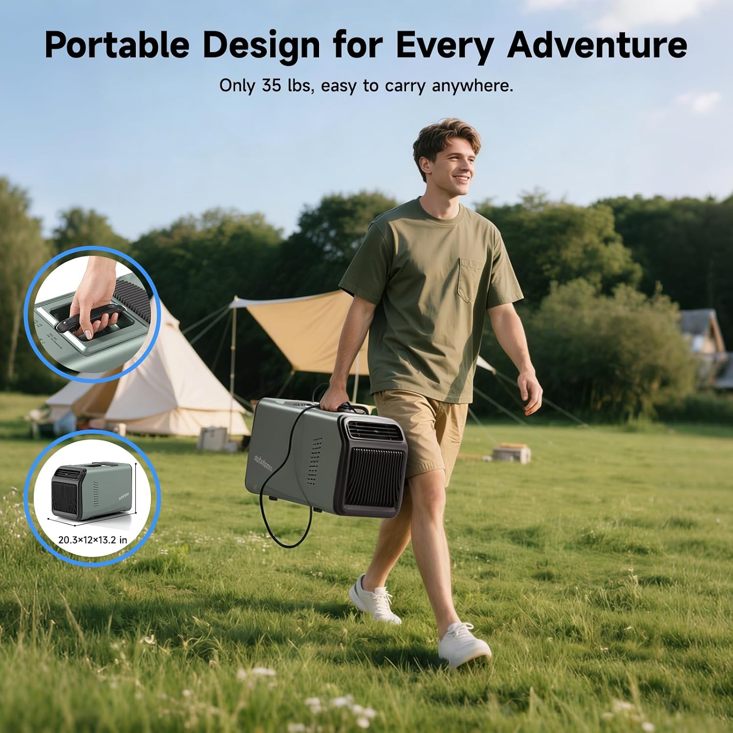 OUTOHOME Tent Air Conditioner, 5100 BTU AC110V Quiet 4-in-1 Free Standing Cooling Portable AC Camping for rooms up to 200 sq ft, 24h Timer for Camping Tent, Truck, Outdoor or Home Use