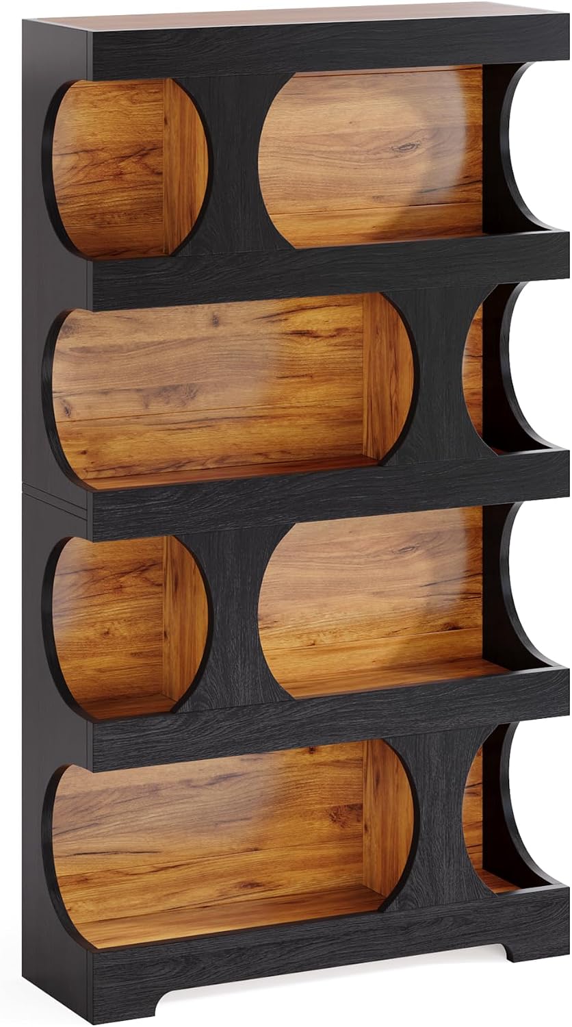 Tribesigns 71' Tall Bookcase Set of 2, 4-Tier S-Shaped Bookshelf, Wood Decorative Storage Shelving, Modern Freestanding Display Shelves, Large Library Bookshelf Unit for Home Office, Black & Brown